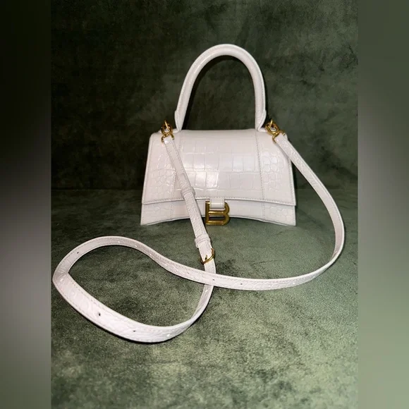 SOLD‼️BALENCIAGA- HOURGLASS SMALL HANDBAG CROCODILE EMBOSSED IN WHITE - Picture 5 of 8